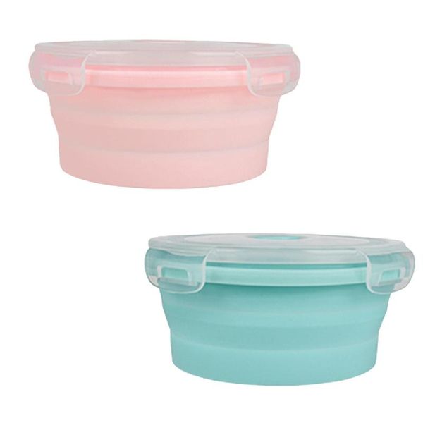 

dinnerware sets 600ml/ 1000mlfoldable silicone lunch box fruit salad storage container conveniently