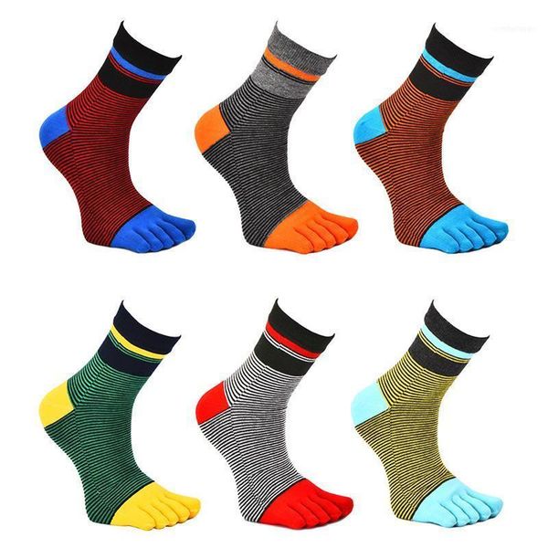 

men's socks breathable sports striped five finger tube 2021 spring autumn warm cotton toe chaussette homme1, Black