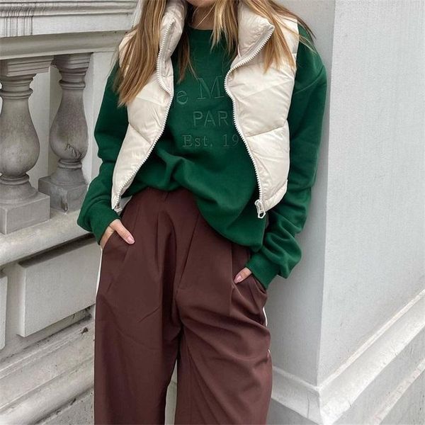 

women's vests mesttraf women 2021 fashion solid color zip-up padded waistcoat vintage high neck sleeveless female outerwear vest street, Black;white