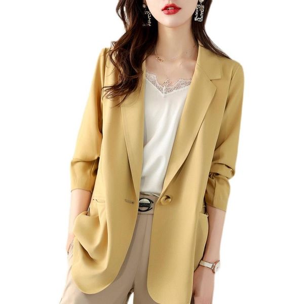 

women's suits & blazers chic solid color ruched cuff mid long blazer with lining woman shawl collar slim fit suit casual jacket coat ou, White;black