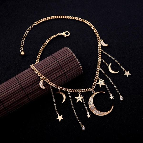 

pendant necklaces fashion women lady elegant jewelry alloy multi-drop stars moon ladies party short necklace, Silver