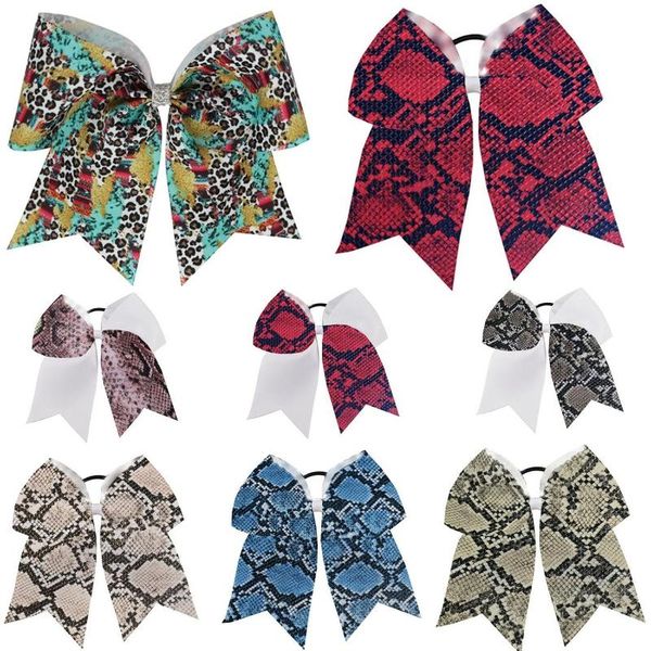 

hair accessories snake skin 8" large cheer bow ponytail holder elastic band ties for cheerleading teen girls sports ch, Slivery;white