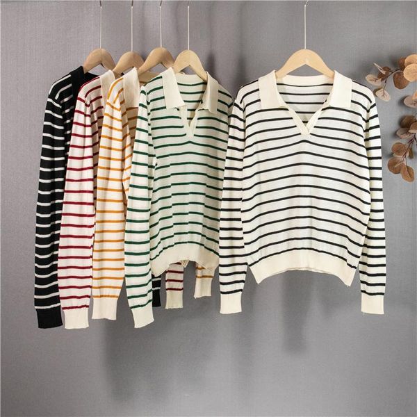 

women's sweaters patchwork striped knitted pullovers women 2021 autumn korean chic loose knitwear, White;black