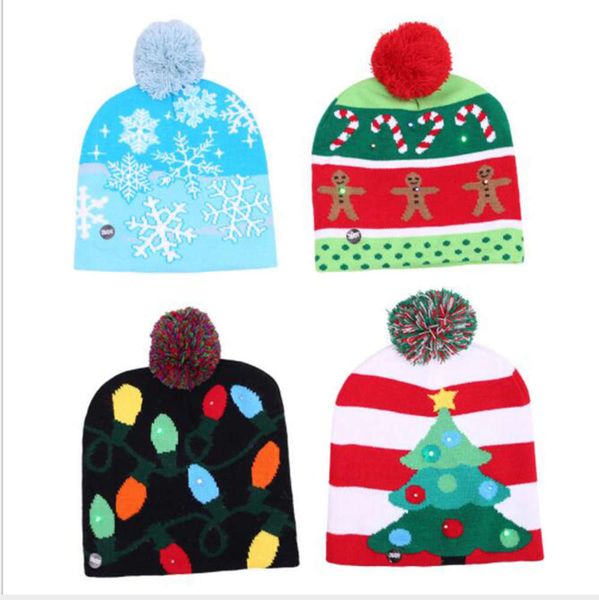 

hat christmas children color ball halloween led knitted with light, Blue;gray