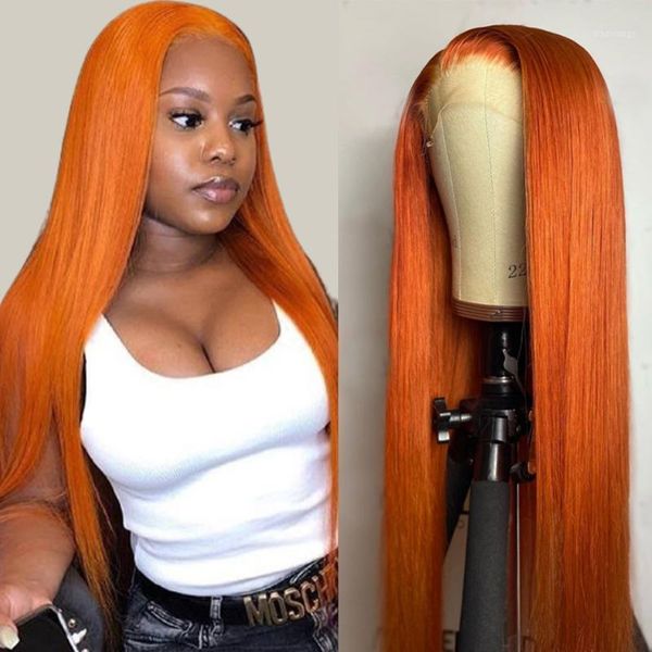 

orange ginger wig brazilian straight human hair wigs 13x1 t lace front 150 remy pre plucked with baby1, Black;brown