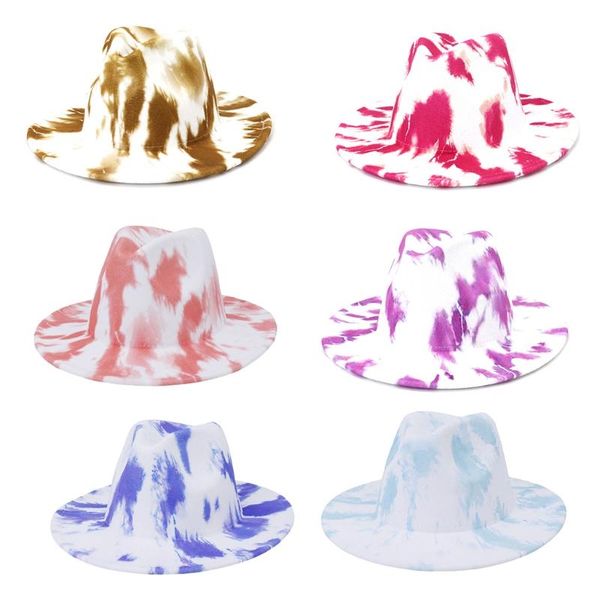 

wide brim hats fashion casual color graffiti jazz british warm retro hat, Blue;gray