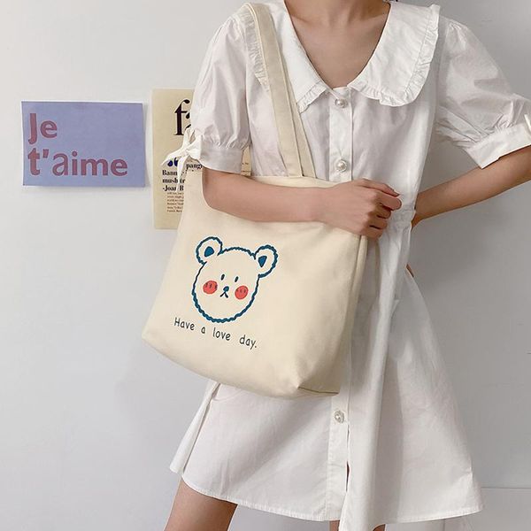 

duffel bags women canvas shoulder bag cute cartoon print daily shopping students zipper books cotton cloth handbags tote for girls
