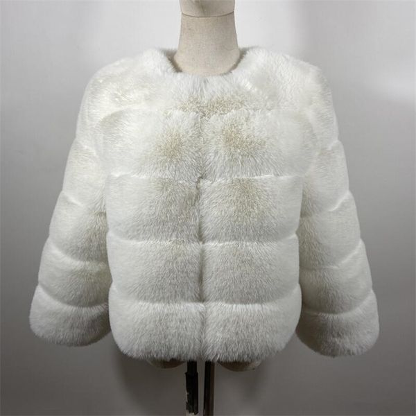 

coat winter fashion faux fur coat elegant thick warm outer plus size parkas clothes fake woman jacket 211123, Black