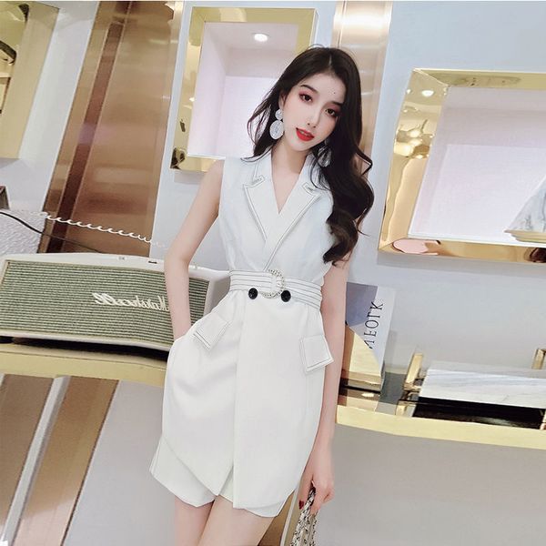 

new women 2021 summer elegant two-piece vest jacket and female casual sleeveless button suits ladies shorts set a845p5bu, Gray