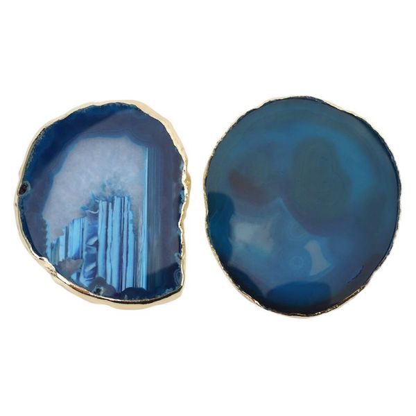 

mats & pads 2pcs agate slice blue teacup tray decorative design stone gold edges home decor gemstone
