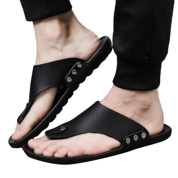 

slippers men shoes summer rome flip flop beach slipper comfortable t-strap open toe funny different casual male #5.5, Black