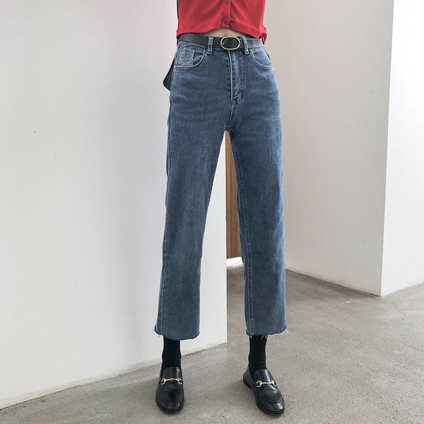 

women's jeans 2021 spring torn style korean high waist thin capri-brem anguished long pants on ankle r7763, Blue
