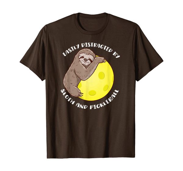 

easily distracted by sloth and pickleball costume gift t-shirt, White;black