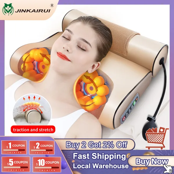 

jinkairui neck massage pillow electrical cervical traction massager wormwood compress relief back shoulder pain body health