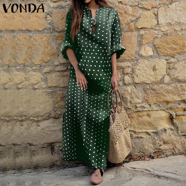 

casual dresses female short sleeve loose maxi vestidos vonda polka dot sundress women summer kftan baggy long eu58, Black;gray