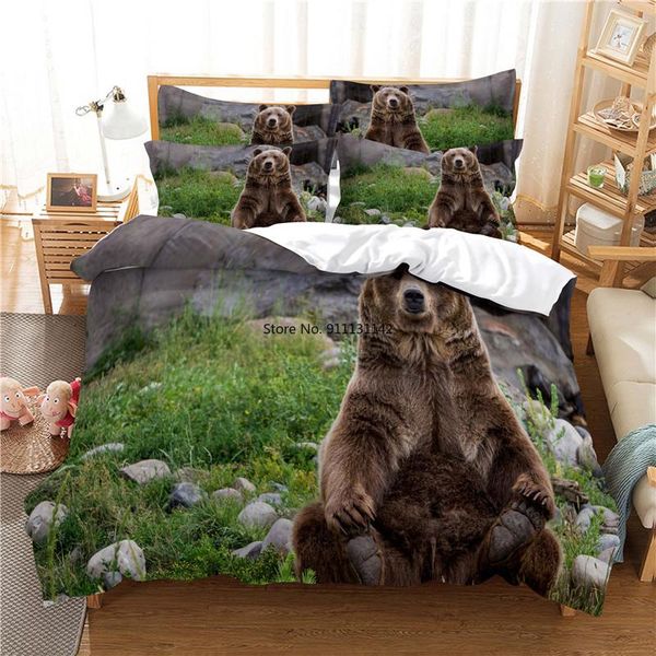 

bedding sets fashion wild animal brown bear down quilt cover pillowcase 3d digital printing creative bedroom 2-3 pieces home textiles