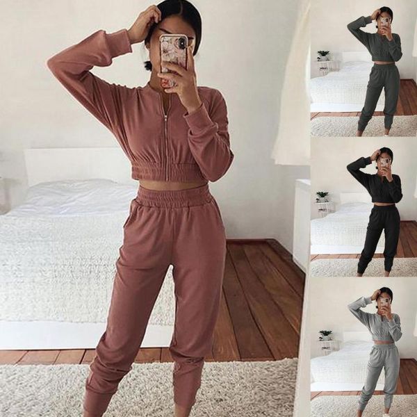 

fashion woman leisure suit zipper long sleeve two piece set short pants sport for spring sportswear women's, White