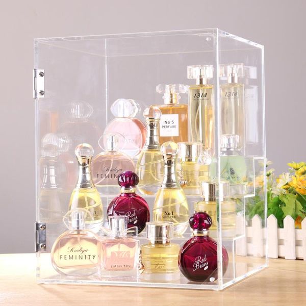 

storage boxes & bins perfume large box with door frame dustproof dressing table jewelry makeup lipstick cosmetics acrylic stepped organizer