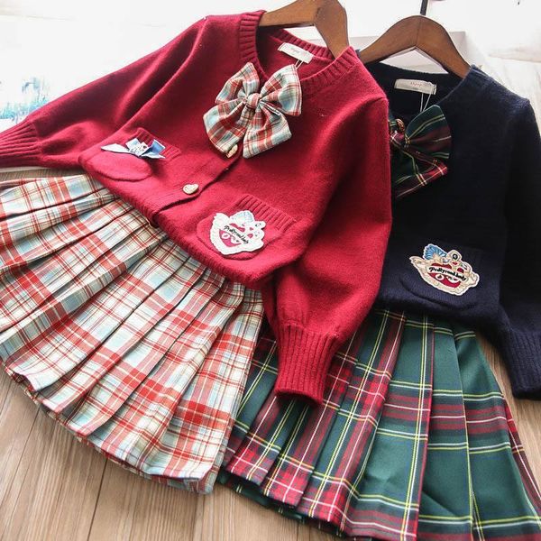 

clothing sets baby girls 2-piece cardigan and plaid skirt, White