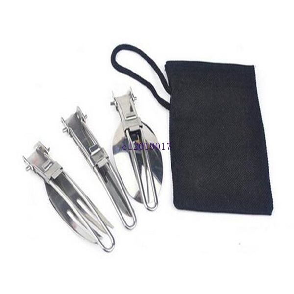 

in 1 foldable outdoor camping picnic tableware tainless steel portable spoon fork knife suit camp kitchen#12 flatware sets