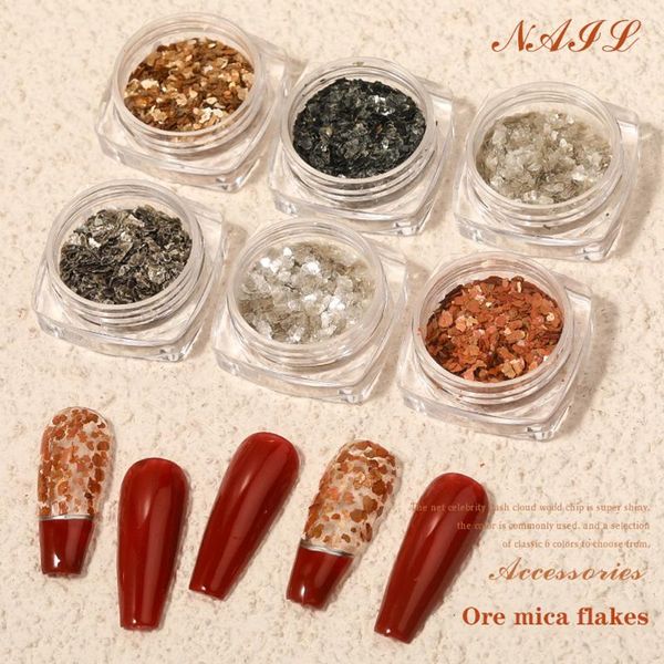 

nail art decorations 1 box/set of mica sheet ultra-thin metal fragments natural stone sea shell diy decoration patch, Silver;gold