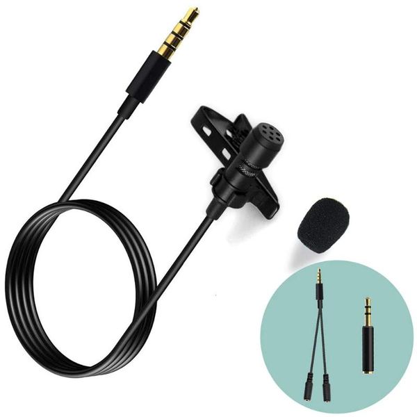 

km-a1 3.5mm lavalier microphone omnidirectional mini lapel collar clip-on mic with 2m extension cable for phone microphones