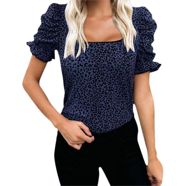 

women t-shirt ruffled leopard summer short sleeve loose for dating women's, White