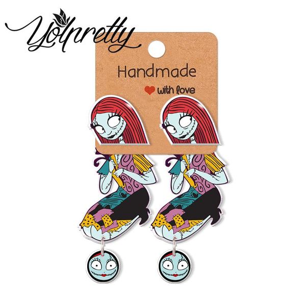 

stud 2021 halloween the nightmare before christmas sally pattern acrylic clip earrings resin epoxys ear jewelry, Golden;silver