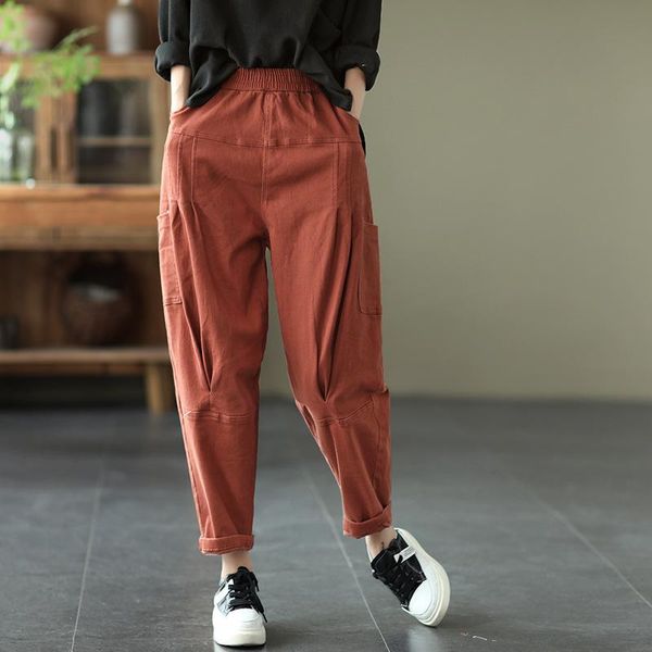 

women's pants & capris women autumn winter vintage solid color loose fold pockets fleece female fashion harem wild, Black;white