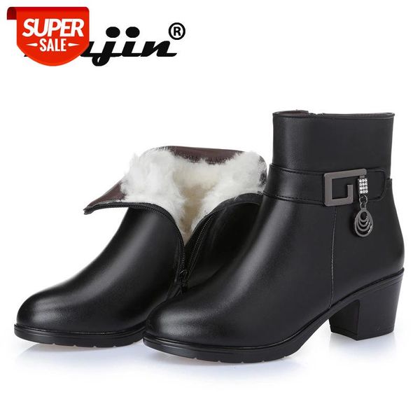 

fujin wool high heel women snow boots fur warm shoes plush ankle boots thick bottom platform women genuine leather winter #ev12