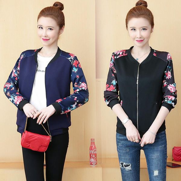 

women's jackets tingyili korean fashion basic women jacket spring autumn long sleeve short bomber blue black floral female coat, Black;brown