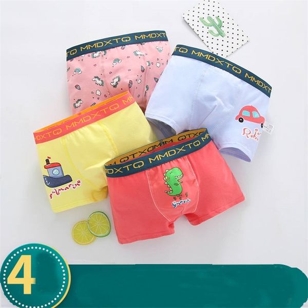 4 pçs / lote stripe underwear crianças meninos cartoon urso crianças cute calcinha bonito bonito dinossauro cuecas pantys 8 a 12 anos 210622