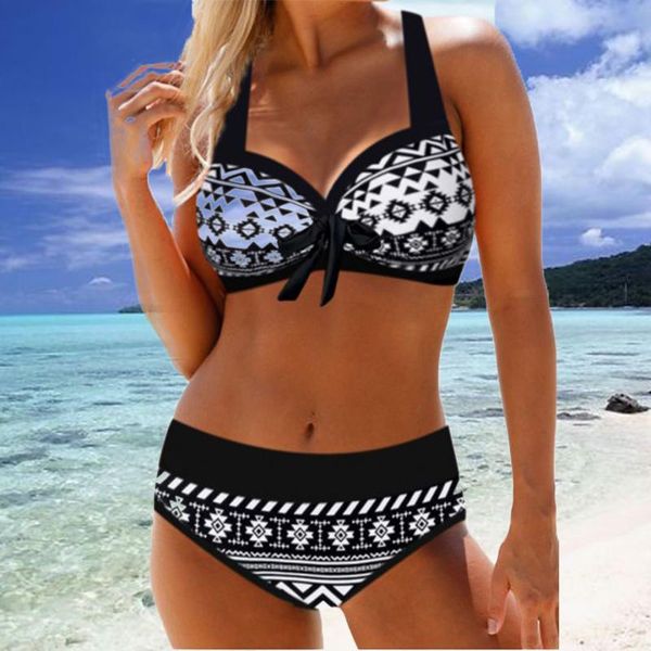 

women's swimwear women high waist bikini halter neck brazil 2021 summer fashion print two-piece beachwear bathing suit, White;black