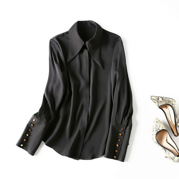 

women's blouses & shirts european and american women's clothing spring the fashionable silk shirt with long - sleeved lapel button, White