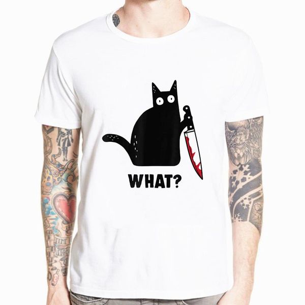 

men's t-shirts cat what t shirt murderous with knife funny halloween gift shirts for men hip hop streetwear, White;black