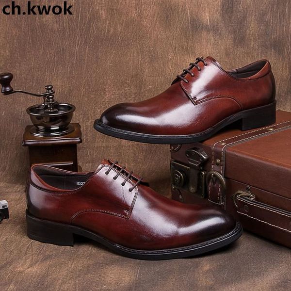 

dress shoes ch.kwok mens business formal suits tuxedo oxfords lace up leather evening party wedding low sneakers, Black