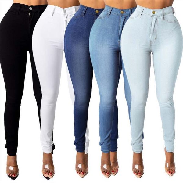 

summer slim high waist pencil women jeans stretch trousers long, Blue