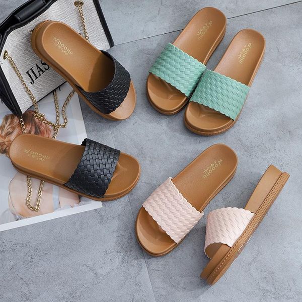 

slippers 2021 roman sandals summer ladies trend korean version of the flat bottom increased word woven women, Black
