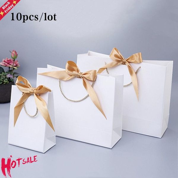 

10pcs gift bag present paper with ribbon wedding pack box favors birthday party bags /pajamas clothes wig packaging wrap