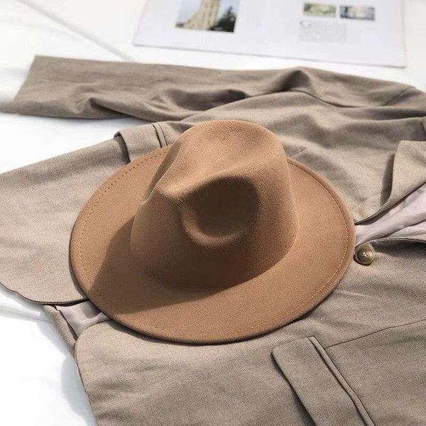 

stingy brim hats simple classic solid color felt fedora for men women artificial wool jazz cap big wide ribbon bow flat hat, Blue;gray