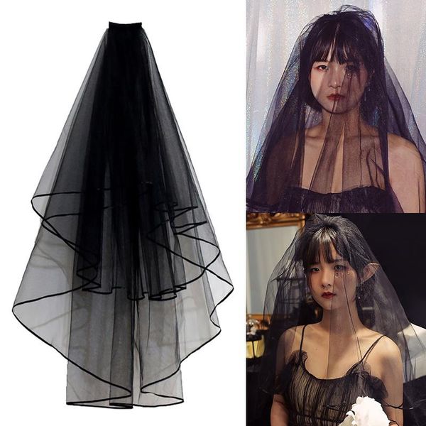 

bridal veils woman black wedding veil with ribbon edge short comb accessory