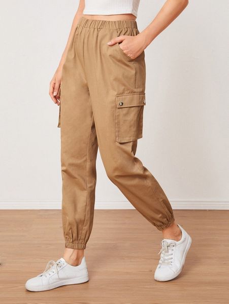 

slant pocket solid pants 18mb#, Black;white