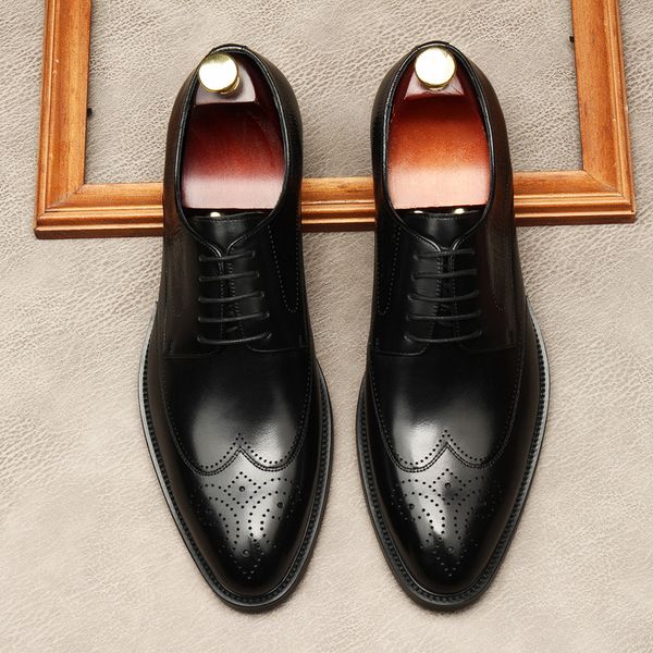 

luxury men dress shoes real leather handmade black brown lace up mens brogue derby party shoe wedding oxford shoes for men