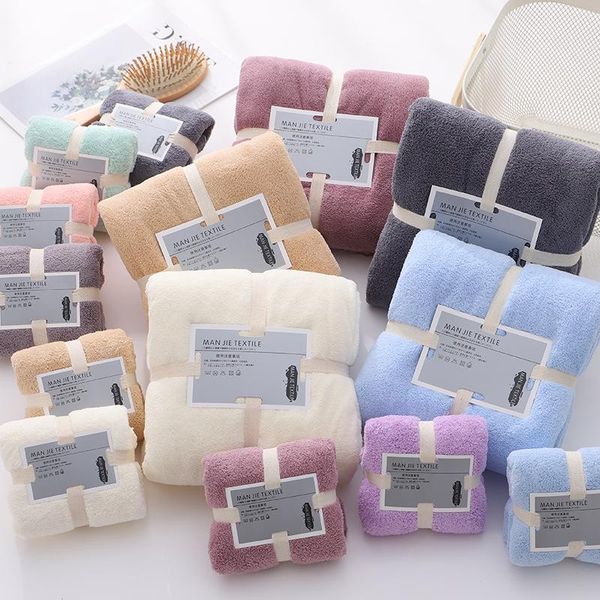 

towel 2pcs 70x140cm+35x70cm solid high density coraline coral velvet water absorption soft bathroom sets for adults