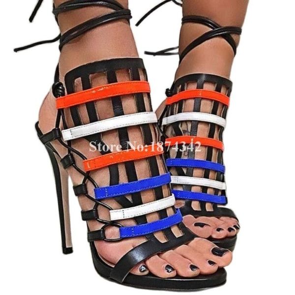 

sandals fashion est mixed colors thin high heel cross-tied open toe party shoes summer test women normal size, Black