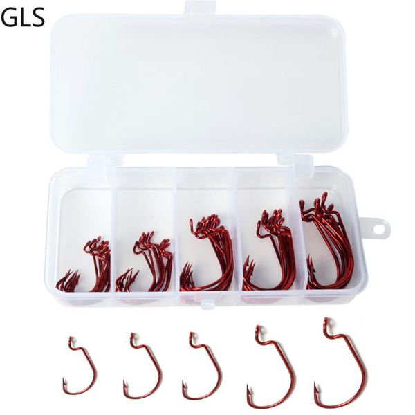 

50pcs/ set big wide crank offset hook for soft worm lure fishing box bass carp tackle hooks