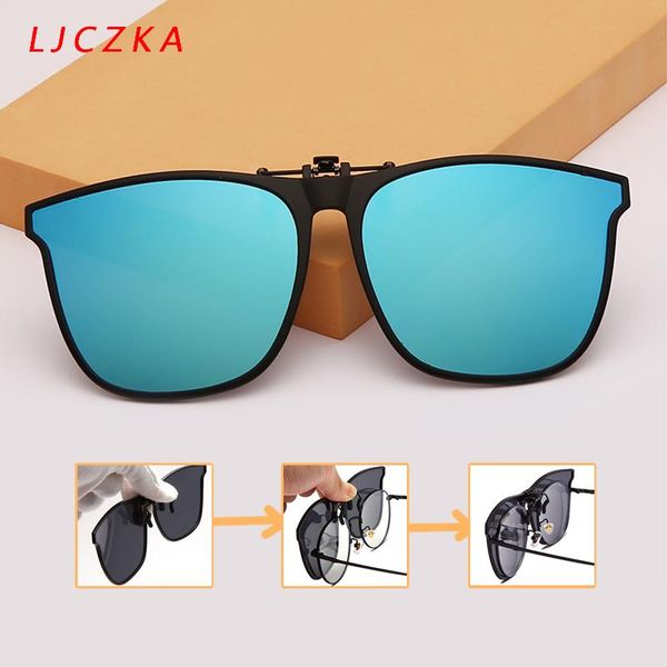 

sunglasses large polarized clip on men pochromi mirror driving flip up len eyewear women square goggle outdoor, White;black