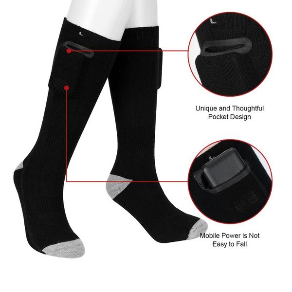 

sports socks heating sock three modes fur foot pads winter outdoor ski hiking warming elastic comfortable water resistant electric warm, Black