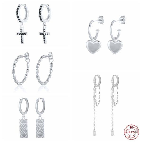 

hoop & huggie gs 925 sterling silver heart cross charm earrings for women 2021 trend pendiente party jewelry valentine's gift her, Golden;silver