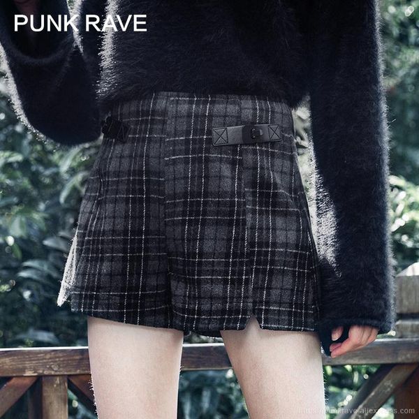 

women's shorts punk rave girl's fashion casual fall winter woolen plaid harajuku mid-waist women streetwear, White;black